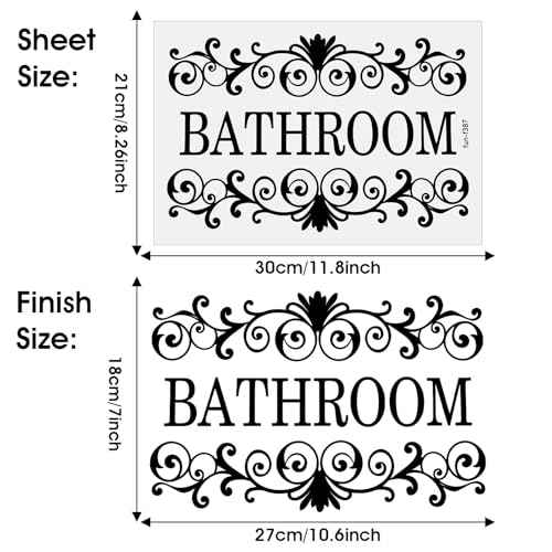 JIEYAO 2 Pcs Black Vine Bathroom Wall Decals, Vinyl Bathroom Wall Stickers Wall Art for Bathrooms Removable Peel and Stick