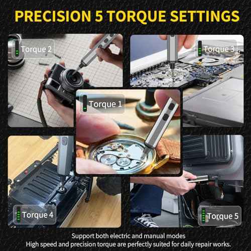 Mini Electric Screwdriver Set,3.7V Power Screwdriver Cordless Rechargeable,4 LED Lights,64 S2 Magnetic Bits,Magnetic Storage,Portable Repair Tool Kit for Electronics Watch Camera Phone Laptop (Grey)
