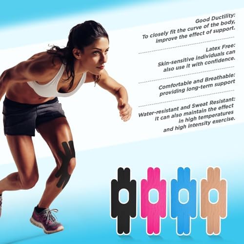 OK TAPE One-Structure K-Tape Patches | Precut for Knee Kinesiology Tape | Pain Relief and Accessories | 10 Pcs and Pink