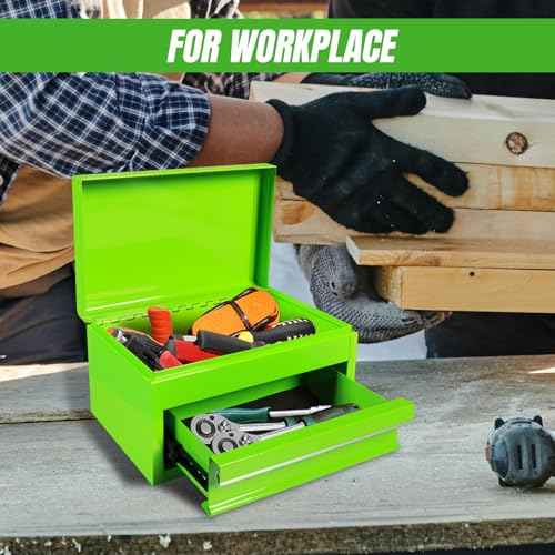 Torin APBT701GB 10" Mini Portable Steel Tool Box with drawer,Small Metal Tool Chest for Garage,Home or Workbench,Green