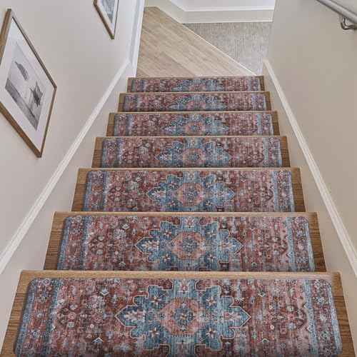 OJIA Non-Slip Stair Treads for Wooden Steps 15PCS, 30"X8" Indoor Stair Runners Slip Resistant Stair Rugs Safety Mats for Dogs, Kids & Elders, Rubber Backed Carpet Stair Treads Stair Covers