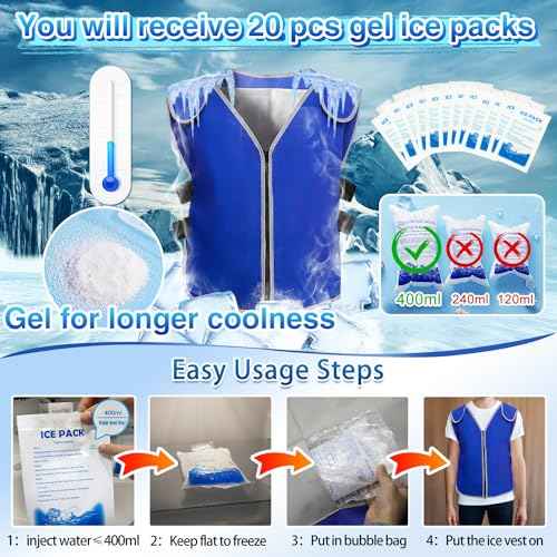 Cooling Vest With 20pcs Ice Packs for Men Women - Ice Cold Vest Adjustable Cool Jacket for Working Hot Weather