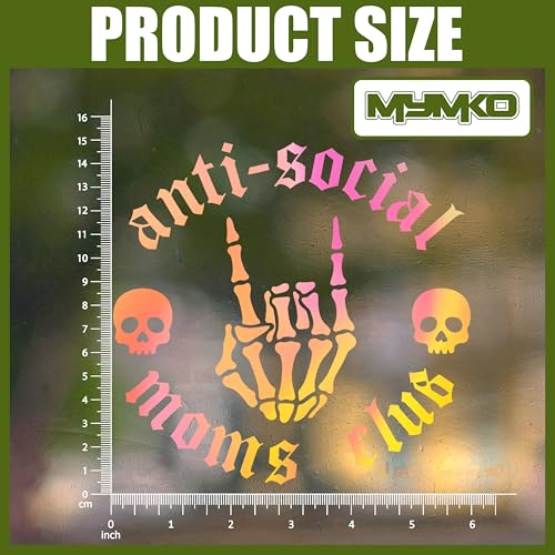 Anti-Social Mom Club Skull Decal, Aesthetic Skeleton Car Window Decals, 6 Inches UV DTF Tranfer Car Stickers, Halloween Weatherproof Car Truck Window Bumper Sticker, Car Decals for Boy Girl