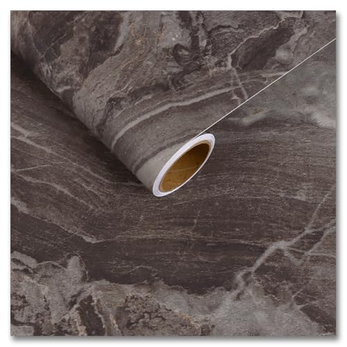 CRE8TIVE Matte Brown Marble Contact Paper for Countertops Waterproof Peel and Stick Slate Marble Wallpaper for Kitchen Countertop Contact Paper 12"x80" Adhesive Vinyl Wrap for Bathroom Desks Furniture