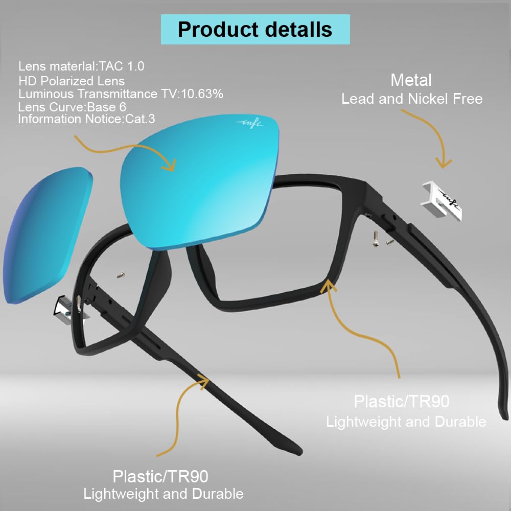INFI Fishing Polarized Sunglasses for Men Driving Running Golf Sports Glasses Scratch Resistant Ice Blue Mirrored UV Protection