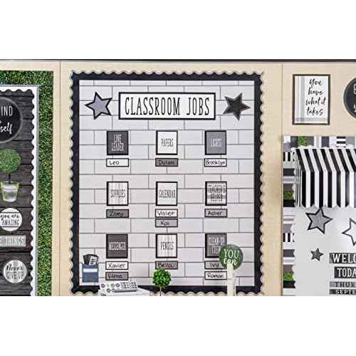 Teacher Created Resources Modern Farmhouse Black with Gray Scalloped Rolled Border Trim ? 50ft - Decorate Bulletin Boards, Walls, Desks, Windows, Doors, Lockers, Schools, Classrooms, Homeschool