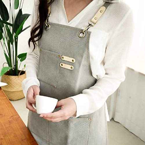 NEWGEM Cotton Denim Apron with Pockets for Women Chef Kitchen Cooking Gardening Painting