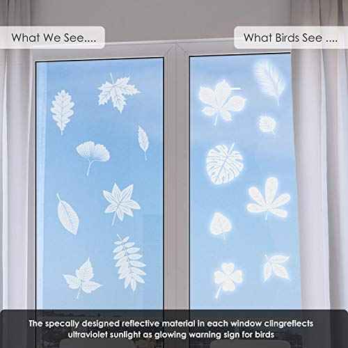 Outus 32 Pieces Leaf Window Strike Prevention Stickers Bird Deterrent Decals Anti Collision Window Clings Hummingbird Butterfly Leaf Shapes Static Stickers Prevent Bird Strikes on Glass
