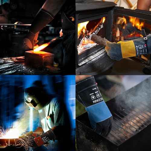TICONN Welding Gloves, 16 IN L/XL/XXL 1000¡ÆF Heat-Resistant Fireproof Leather Gloves for Welders, Stick, Forge, Mig, Tig, BBQ