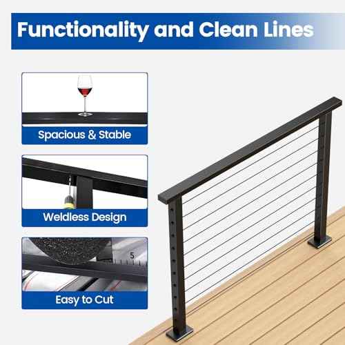 Muzata 4FT Black Cable Railing Handrail Rectangular Stainless Steel Handrail for Cable Railing System Top Rail Deck Stair Indoor Outdoor Length Adjustable with Paper User Guide HT10 BP4