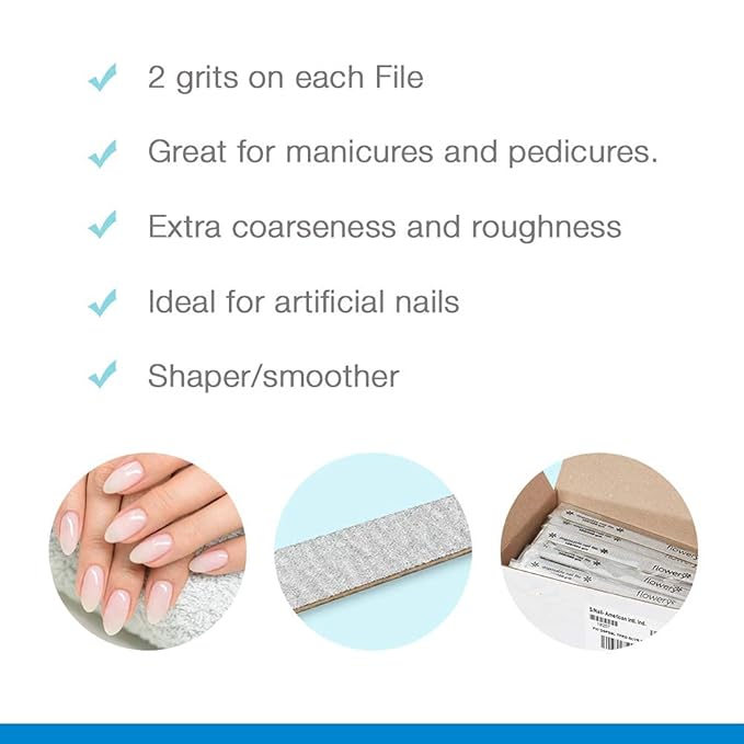 Flowery Disposable High-Speed Shiner, Dual-Grit 100/180 Nail Files, Individually Wrapped, Single-Use, 100 ct
