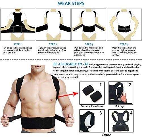 Thoracic Back Brace Posture Corrector - Magnetic Support for Neck Shoulder Upper and Lower Back Pain Relief - Perfect Posture Brace for Cervical Lumbar Spine - Fully Adjustable Belt (Black, Small)
