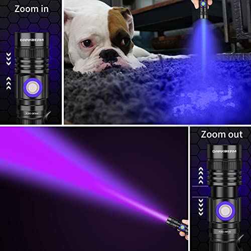 DARKBEAM UV Flashlight 365nm & 395nm Blacklight Rechargeable USB, Wood¡¯s Lamp Ultraviolet Black Light LED Portable - Detector for Pet Cat Urine, Stains, Resin Curing, Uranium Glass, 2 Pack