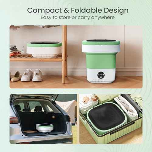 Portable Washing Machine - 16L Mini Foldable Washer with Spin Basket, 3 Cleaning Modes & Deep Cleaning for Small Clothes, Collapsible Laundry for Apartment, Home, Hotel and Travel (Green)