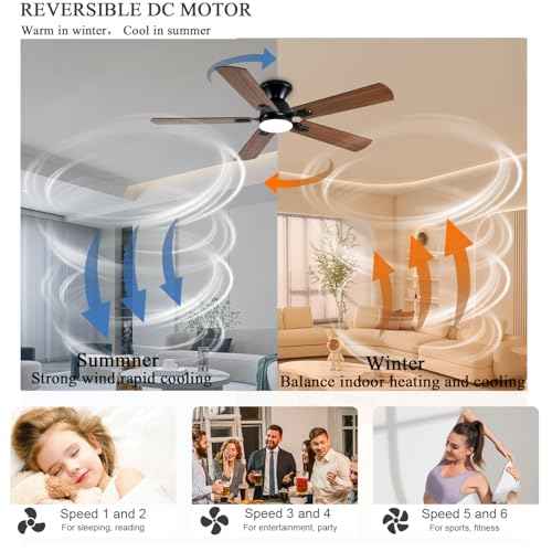 Ceiling Fans with Lights, 52 Inch Low Profile Ceiling Fan with Light and Remote, Flush Mount Ceiling Fan, 3CCT, Dimmable, Noiseless, Ceiling Light Fan for Bedroom, Indoor/Outdoor Use,Brown