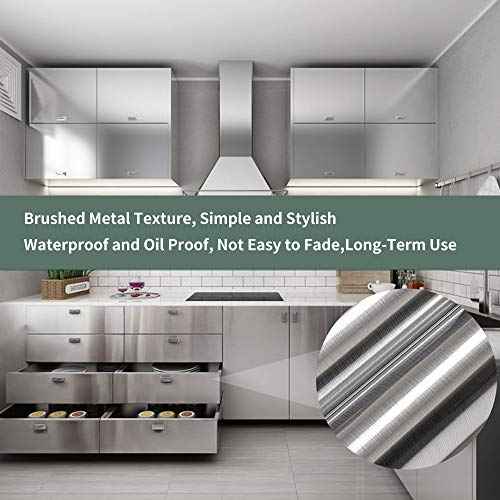 Hopepak Stainless Steel Contact Paper Peel and Stick Waterproof Silver Metallic Wallpaper Self Adhesive Removable Vinyl Roll for Kitchen Cabinet Refrigerator Dishwasher Countertop 17.3''x78.7''