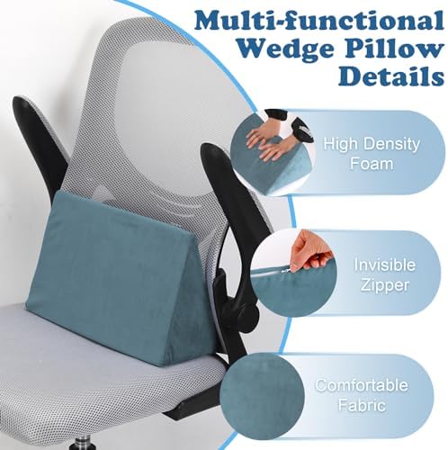 Small Wedge Pillow, Wedge Pillow for Bed Sores, Positioning Wedge, Mini Pillow for Laptop and Yoga, Small Foam Wedge for Chair (1 Unit, Light Blue)
