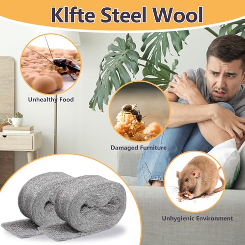 2 Pack Steel Wool for Mice Control, 3.2" x12 ft Wool, Gap Filler for Home & Garage, DIY Bundle