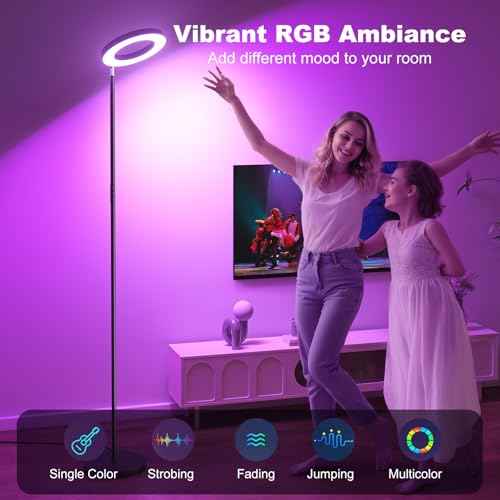 FULSUNT RGB Floor Lamp, 32W Bright LED Standing Lamp with Remote, Stepless Dimmable, Modern Color Changing Torchiere Tall Lamps for Living Room Bedroom Office Gaming Party