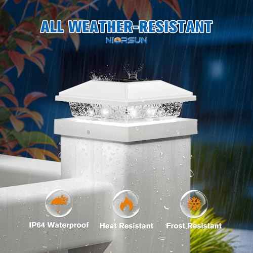 NIORSUN Solar Post Lights Outdoor, Fence Post Solar Lights Cool White, Waterproof, Garden Patio Fence Deck Decor, 4x4 Posts Cap Wood Vinyl, 5x5 Vinyl, White 6 Pack