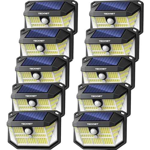 TECKNET 231 LED Solar Motion Lights Outdoor Waterproof, 10 Pack 300¡Æ Angle & 3 Lighting Modes PIR Motion Sensor Security Solar Wall Lights IP65 for Fence Front Door Yard Deck Garden Garage