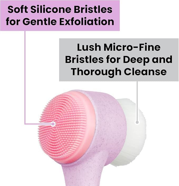 Lindo Eco Clean Face Brush, 2-in-1 Facial Cleanser, Dual-Sided Manual Exfoliating Brush, Handle Made of Natural Plant Fibers, Vegan, for Deep Cleansing & Gentle Exfoliation
