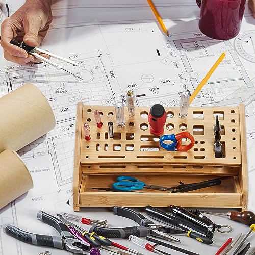 Bamboo Screwdriver Organizer Rack Desktop Hand Tool Stand and Repair Tool Storage Holder