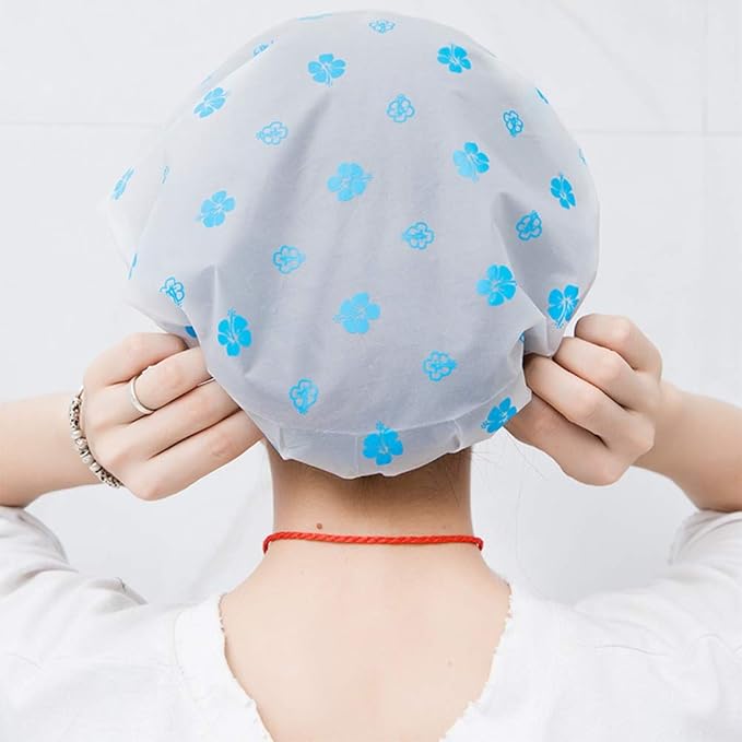 Shower Caps, 3 Pcs Waterproof Bath Caps Plastic Reusable Shower Caps Elastic Band Bath Hair Hat for Women Ladies Spa Salon