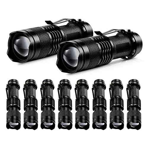 Mudder 10 Pack Mini LED Flashlight 3 Lighting Modes Small Adjustable Handheld Flashlight with Belt Clip for Camping Home Hiking Outdoor Work(Black, White Light)