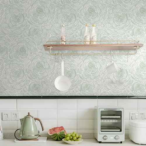 Modern Peel and Stick Wallpaper Green Contact Paper Sage Green Self-Adhesive Wall Paper Removable Decorative Wallpapers for Bedroom Bathroom Cabinets Decor Vinyl 17.3''¡¿78.7''