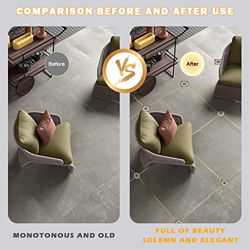 Floor Tiles Gold Foil Lines Metalized Mirror Tape, Self-Adhesive Tile Seam Sticker, Waterproof Gap Sealing Foil Decor Tape for Wall, Cabinet, Kitchen (0.39in x 164 Ft) (Silver)