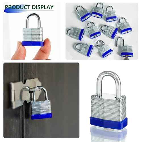 Laminated Steel Padlock with Same Keys for Gym Locker Toolbox Shed Storage, keyed Alike, Normal Shackle, Pack of 10(1.3")