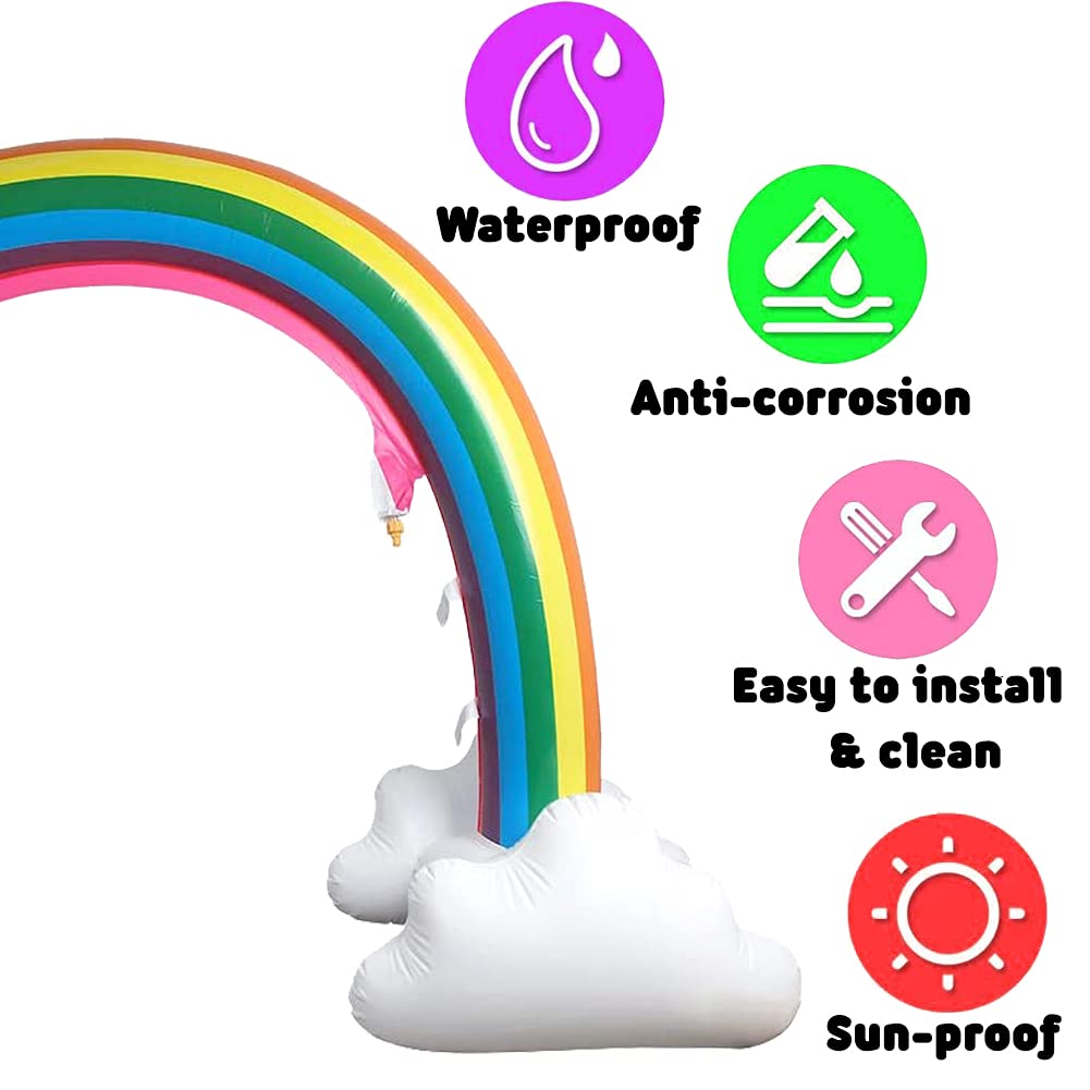 Inflatable Rainbow Cloud Sprinkler Toys, 8 x 5.5 Ft Summer Sprinkler Backyard Water Park Supply for Kids