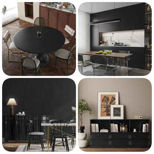 Abyssaly Black Wood Peel and Stick Wallpaper Decorative Self-Adhesive Contact Paper Film for Furniture Real Wood Contact Paper for Cabinets and Drawers Easy to Clean17.71" X 78.7"