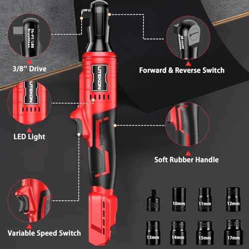 Cordless Ratchet Wrench Set Compatible with Mil-Waukee 20V Max Battery (No Battery) - 74Ft-lbs 650 RPM High Power 3/8-inch Brushless Electric Power Ratchet Wrench Tool with LED Light