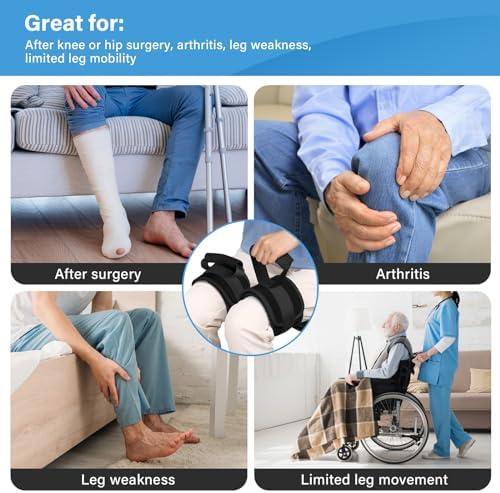 Leg Lifter Strap Set of 2 for Limited Mobility,Thigh Lifter Strap with Padded Grip and Loop for Knee Hip Surgery Recovery Aids,Mobility Aids Tool Get in and Out of Bed,Car,Wheelchair