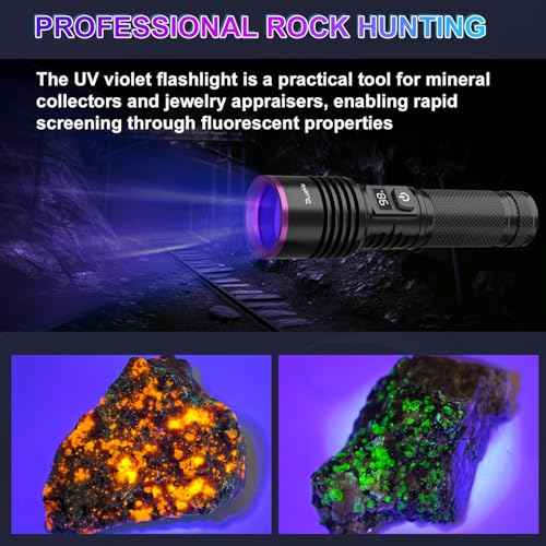 365nm Black Light UV Flashlight, Rechargeable Blacklight Flashlights, Powerful Ultraviolet Lights for Pet Urine Detection, Scorpion, Rock Hunting, AC Leak, & Resin Curing, with LCD Display
