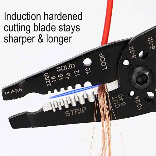 DOWELL Wire Stripping Tool Wire Stripper Crimper Cutter Multifunction 8 Inch 10-22AWG