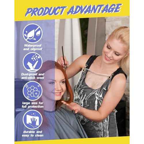 Xtinmee 2 Pcs Clear Apron Transparent for Hair Stylist Waterproof Hair Salon Work Apron with Pocket for Barber Nail