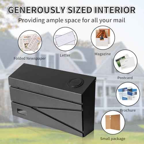 Wall Mount Mailbox, Large Capacity Mailbox for House, Visibility Galvanized Steel Rust-Proof Metal Post Box Drop, Mailboxes for Outside, 15.74"¡¿9.84"¡¿4.33" Solar Lanterns Black