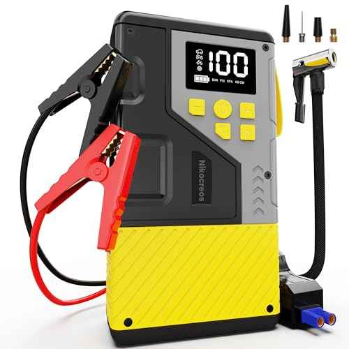 Portable Car Jump Starter with Air Compressor for Emergencies,3000A Peak and 150 PSI Max,for 12L Gas & 10L Diesel Engines,LCD Display,LED Light,Power Bank