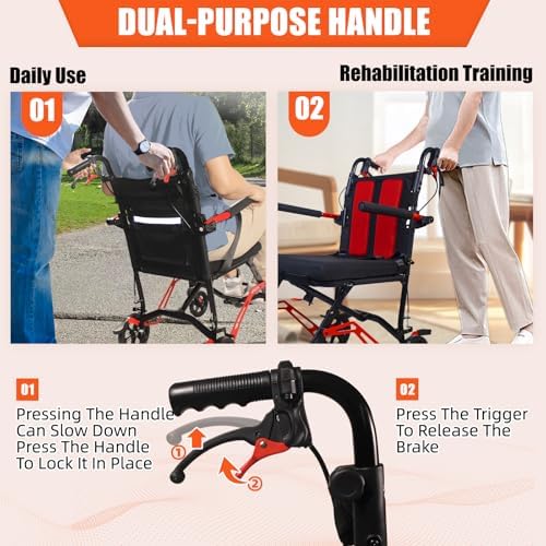 19 lbs Travel Wheelchair Lightweight Foldable – Aluminum Transport Wheelchair for Adults, Portable Manual Wheelchair, Ideal for Seniors & Travel