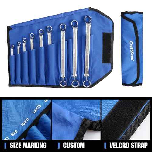Metric Wrench Set 9 PC 6-24mm Wrench Sets 75-Degree Double Offset Box End Spanner Wrench Set CR-V Steel with Rolling Pouch