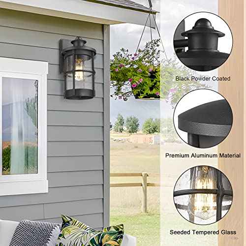 Outdoor Wall Sconces, Outdoor Wall Lights, Exterior Wall Mount Lighting, Exterior Fixture in Black Finish with Seeded Glass for Porch, Garage, Patio, Hallway, Entryway, Black 1 Pack