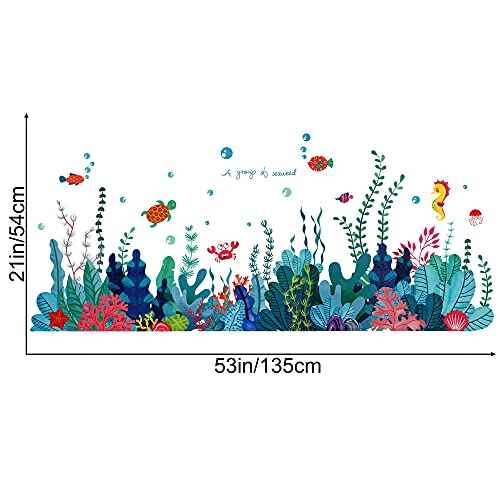 Removable 3D Under The Sea View Grass Wall Decal - DIY Ocean Coral Seaweed Stickers Murals - Peel and Stick Home Decor for Kids Bedroom, Bathroom, Girl Nursery Corner Decoration