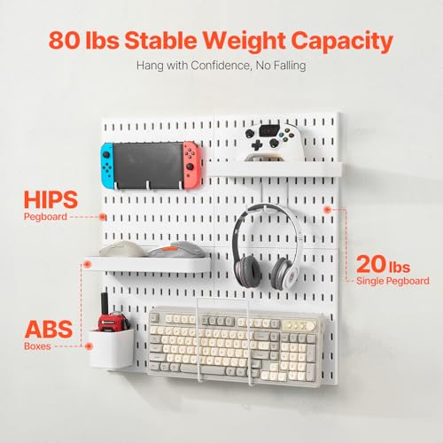 VEVOR Pegboard Combination Kit, 11" x 11" Plastic Pegboard, 4 Panels, Peg Board Wall Organizer Kit with Accessories, for Garage Tool Storage Kitchen Living Room Craft Room Office Bathroom Home, White
