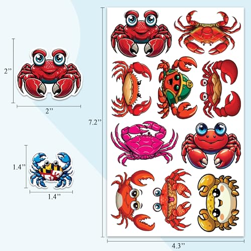 Crab Stickers 50 Pieces Vinyl Waterproof Decal for Laptop Water Bottle Phone Car Window Bike Motorcycle Guitar Stakeboard Scrapbook Crabs Sticker Gifts