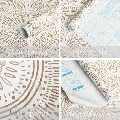Heroad Peel and Stick Wallpaper White and Orange Brown Contact Paper Geometric Removable Wall Paper for Nursery Room Bedroom Bathroom Cabinets Vinyl Roll Self-Adhesive Waterproof 16.1" x 118"