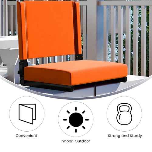 Flash Furniture Grandstand Portable Stadium Seats for Bleachers or Benches, Folding Padded Stadium Chairs with Handle, Pack of 2, 500 lb. Weight Capacity, Orange