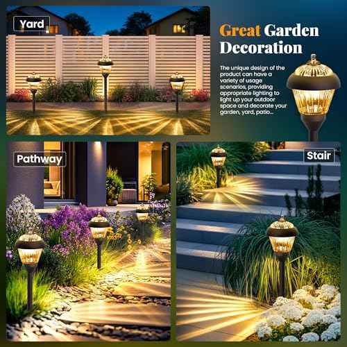 SOLPEX Solar Garden Lights Outdoor, Waterproof Solar Powered Pathway Lights - Glass & Metal Design with 2 Lighting Modes for Yard, Walkway, Driveway, Patio (4 Pack,Warm White)